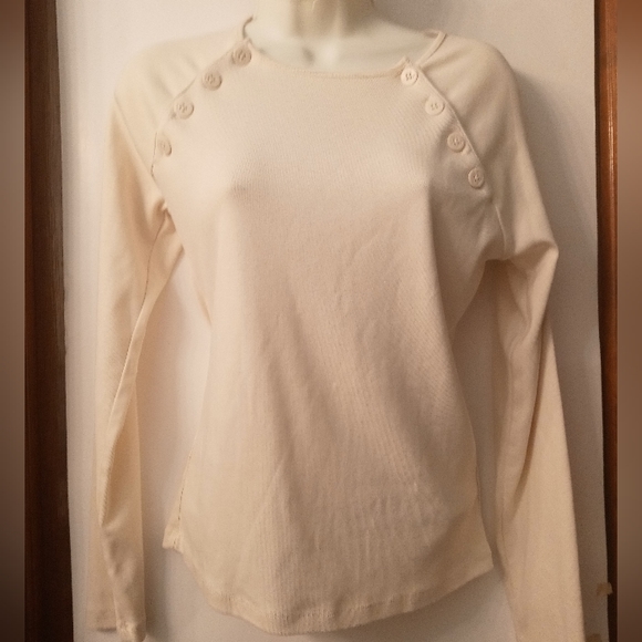 Ralph Lauren Women's Cream Button-Trim Cotton-Blend Knit Top Medium - Picture 1 of 5